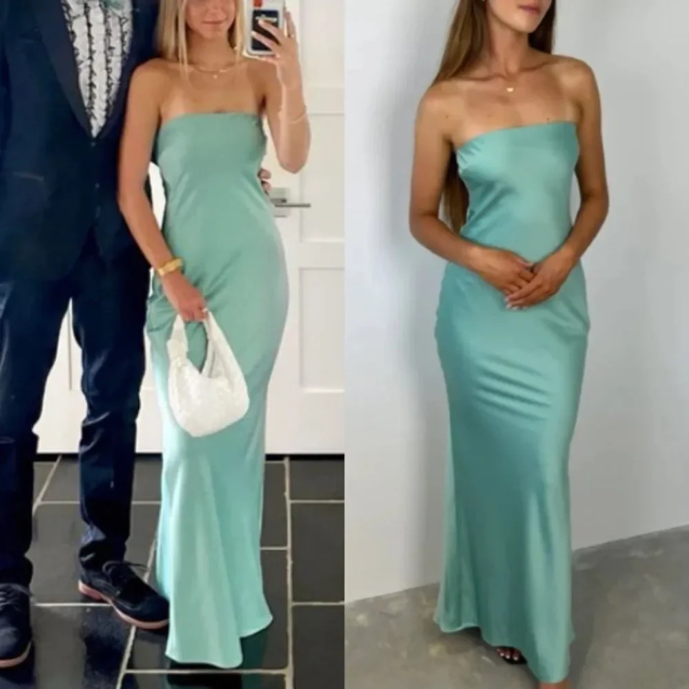 HOUSE OF CB 'Alette' Jade Satin Teal Strapless Maxi Dress NWOT size L - Picture 13 of 14